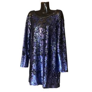 Minkpink Great Escape Blue Sequin Shift Mini Dress Sz M